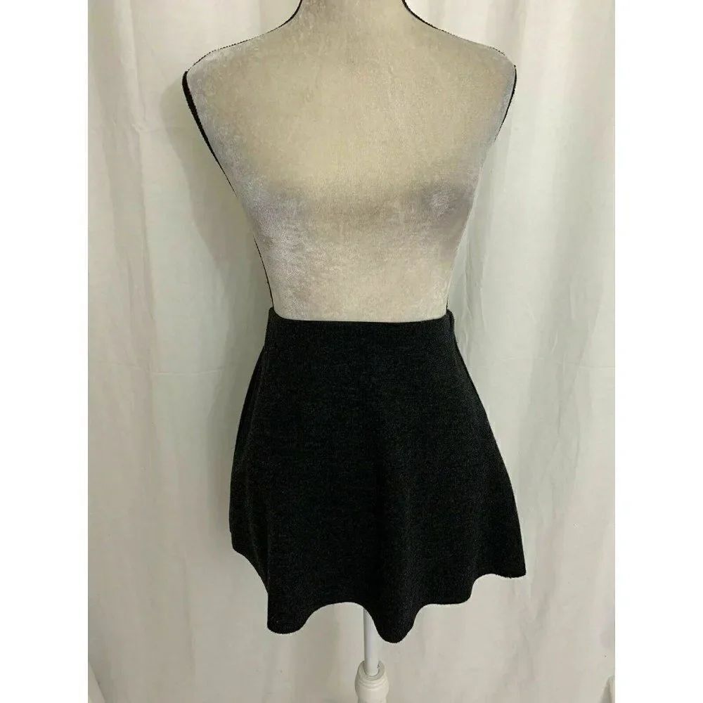 Zara Womens Solid Charcoal Gray High Waist Fit Flare Mini Skirt Small - Picture 2 of 7